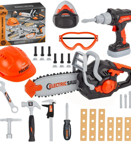 Kids Tool Set Kids Toys 32PCS Pretend Play Toddler Tool Toys with Electronic Toy Drill Set Construction Kits Toys Christmas Gift for Kids Ages 3-8 Years Old