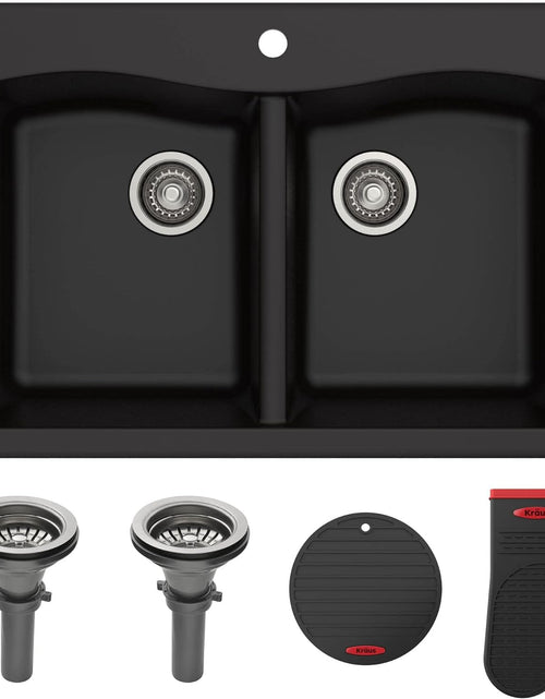 Load image into Gallery viewer, Forteza 33&quot; Drop-In/Undermount Granite 50/50 Double Bowl Kitchen Sink - Black (KGD-52BLACK)

