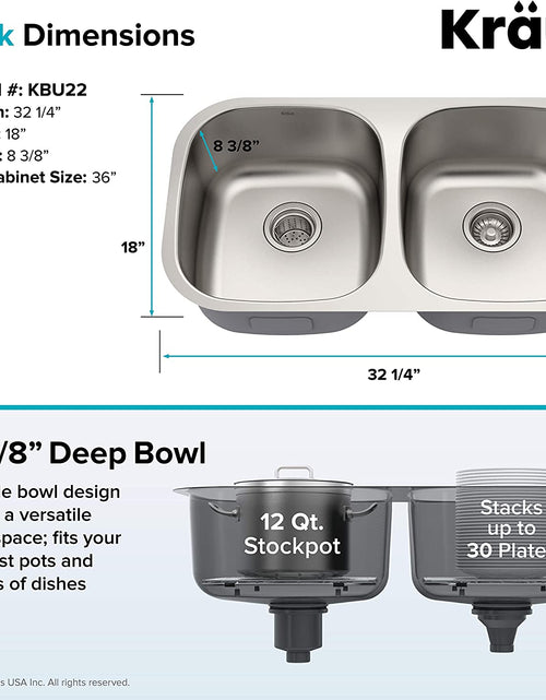 Load image into Gallery viewer, KBU22 32 Inch Undermount 50/50 Double Bowl 16 Gauge Stainless Steel Kitchen Sink
