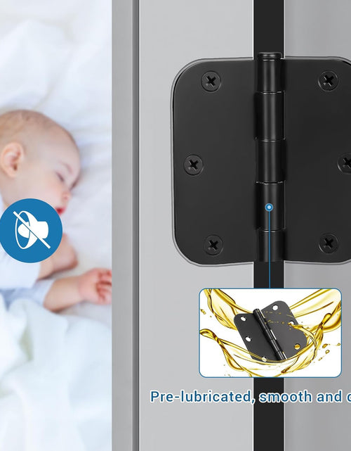 Load image into Gallery viewer, 42 Pack Black Door Hinges, 3.5&quot; X 3.5&quot; Square W 5/8&quot; Radius Corner Interior Door Hinges with Black Finish
