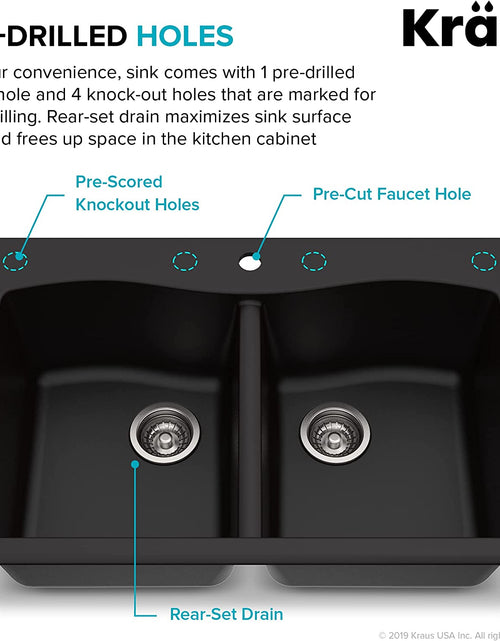 Load image into Gallery viewer, Forteza 33&quot; Drop-In/Undermount Granite 50/50 Double Bowl Kitchen Sink - Black (KGD-52BLACK)
