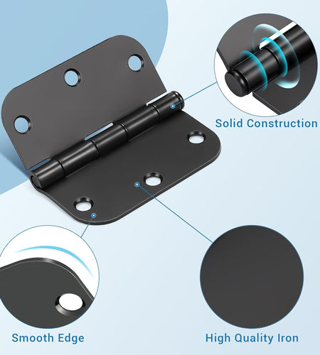 42 Pack Black Door Hinges, 3.5" X 3.5" Square W 5/8" Radius Corner Interior Door Hinges with Black Finish