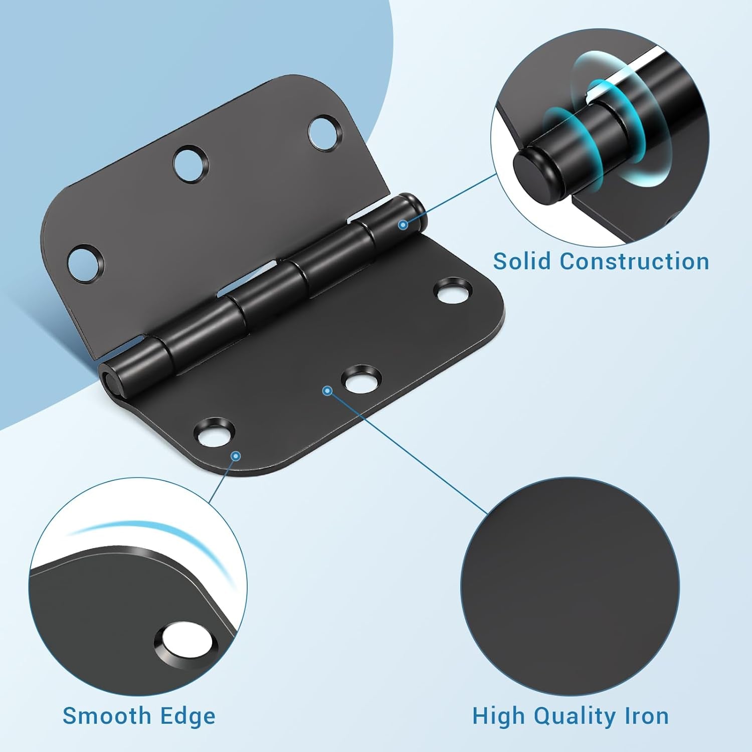 42 Pack Black Door Hinges, 3.5" X 3.5" Square W 5/8" Radius Corner Interior Door Hinges with Black Finish