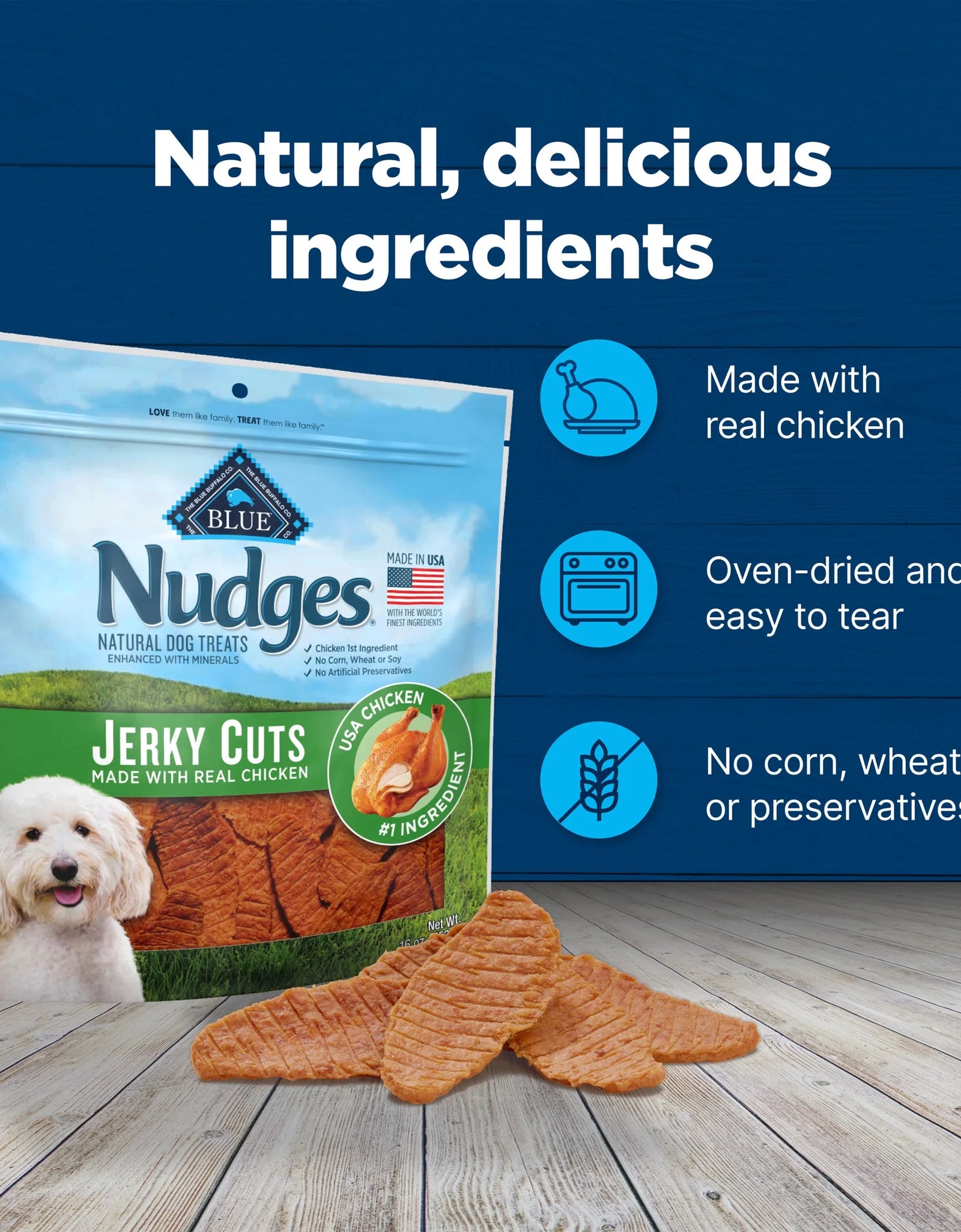 Nudges Jerky Cuts Dog Treats Made with Real Chicken, 5-Oz. Bag