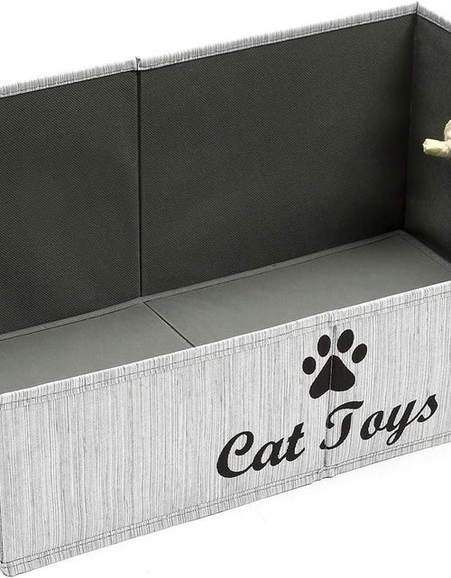 Load image into Gallery viewer, Large Cat Toys Storage Bins - Foldable Fabric Trapezoid Organizer Boxes with Weave Rope Handle, Collapsible Basket for Shelves,Cat Toys,Cat Apparel &amp; Accessories(Gray-Cat)
