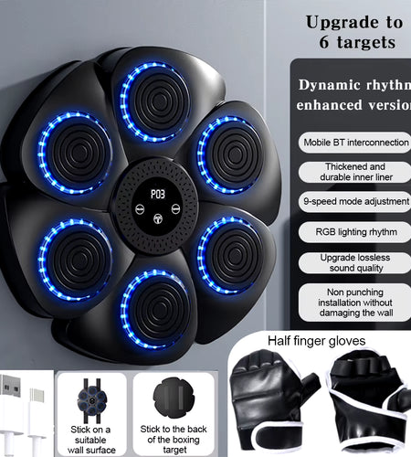 Music Boxing Machine Boxing Reaction Wall Target Wall Mounted Boxing Training Punching Equipment Type C Charging for Kids Adults