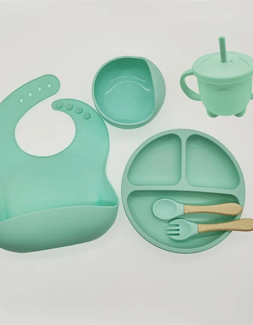 Load image into Gallery viewer, Children&#39;S Dishes Set Baby Silicone 6/8-Piece Tableware Set Suction Cups Forks Spoons Bibs Straws Cups Mother and Baby Supplies

