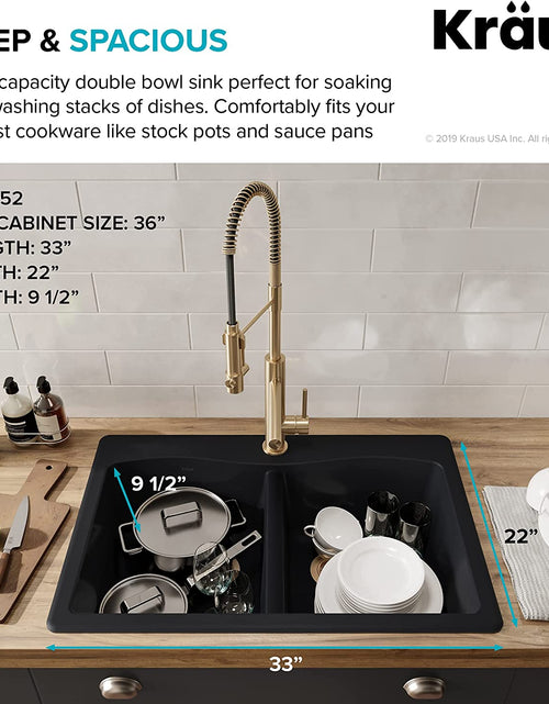 Load image into Gallery viewer, Forteza 33&quot; Drop-In/Undermount Granite 50/50 Double Bowl Kitchen Sink - Black (KGD-52BLACK)
