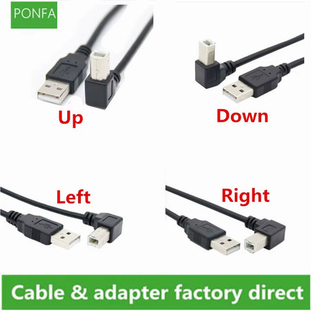 USB 2.0 a Male to USB B Male Type B BM up & down & Left & Right Angle Printer Scanner 90 Degree Cable BM Angled Cable 0.3M-1.5M