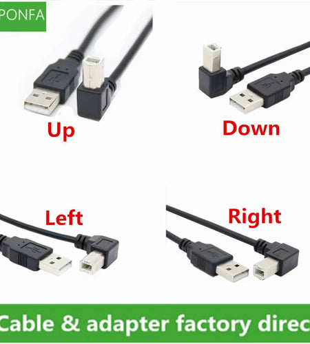 USB 2.0 a Male to USB B Male Type B BM up & down & Left & Right Angle Printer Scanner 90 Degree Cable BM Angled Cable 0.3M-1.5M