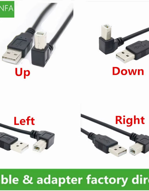 Load image into Gallery viewer, USB 2.0 a Male to USB B Male Type B BM up &amp; down &amp; Left &amp; Right Angle Printer Scanner 90 Degree Cable BM Angled Cable 0.3M-1.5M
