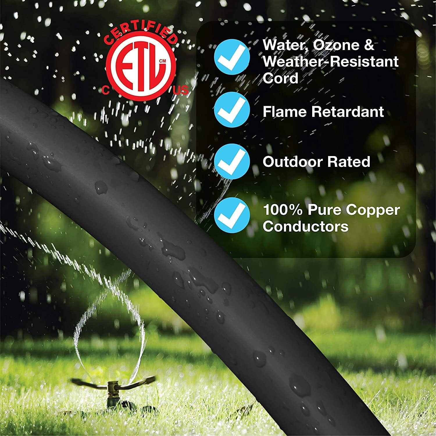 80Ft Outdoor Extension Cord 16/3 SJTW, Black, with Lighted-Locking Connector & Cord Storage Wheel, Water & Weather Resistant Flame Retardant, DCCO-9004-DC