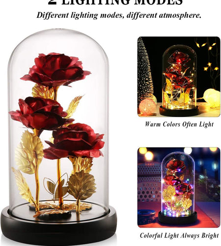 Valentines Day Gifts for Wife Colorful Gold Foil Rose Enchanted Red Rose, Romantic Gifts Beauty and the Beast Rose for Party Home Decor Unique Gifts for Women Wife Mom Grandma Sister