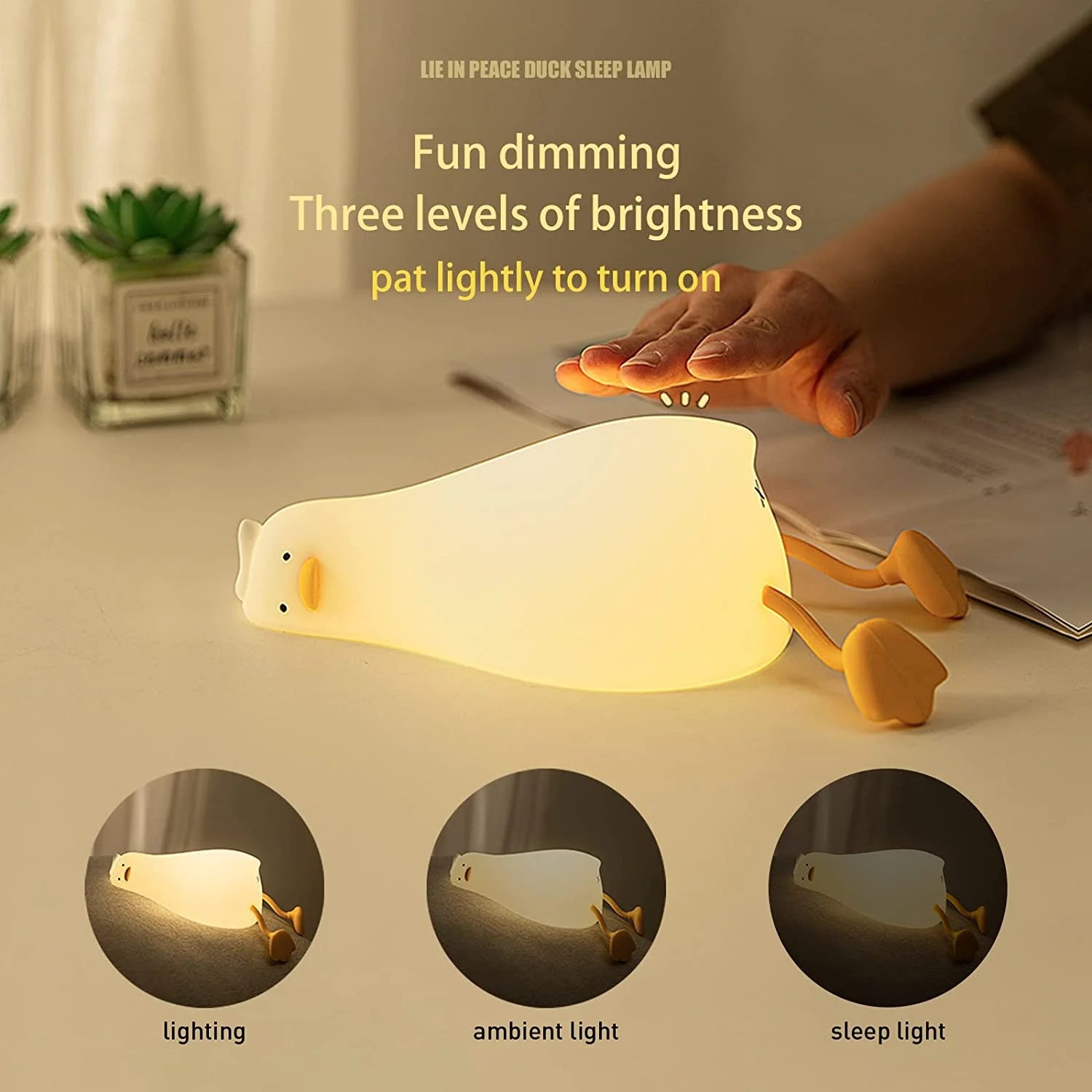 Lying Flat Duck Night Light, LED Squishy Duck Lamp, Cute Light up Duck, Silicone Dimmable Nursery Nightlight, Rechargeable Bedside Touch Lamp for Breastfeeding, Finn the Duck.