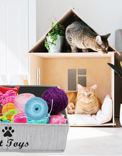 Load image into Gallery viewer, Large Cat Toys Storage Bins - Foldable Fabric Trapezoid Organizer Boxes with Weave Rope Handle, Collapsible Basket for Shelves,Cat Toys,Cat Apparel &amp; Accessories(Gray-Cat)
