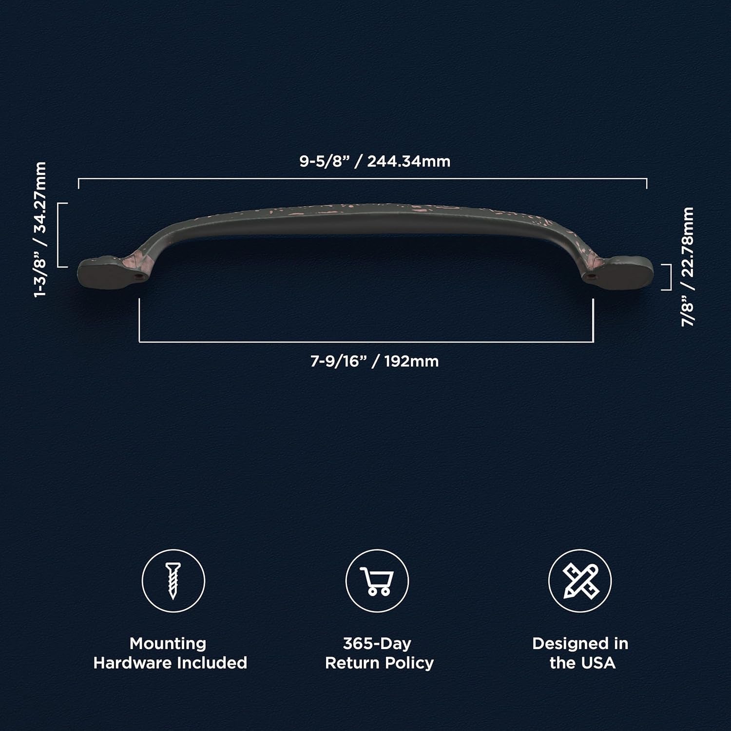 P2996-RI Refined Rustic Collection Pull, 192Mm (7-9/16") Center to Center, Rustic Iron Finish